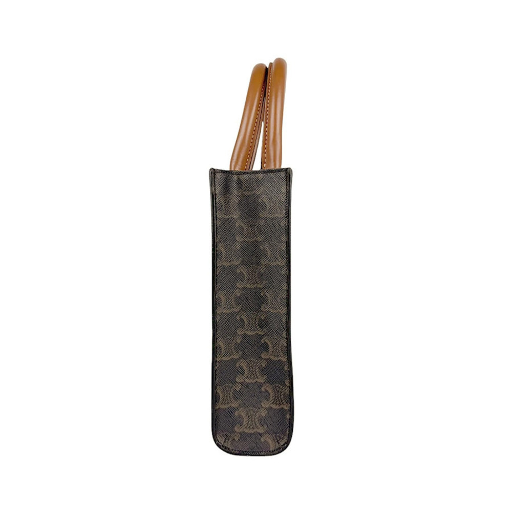 Celine Shoulder 2way Canvas Cabas Bag Brown Vertical Triomphe Brown